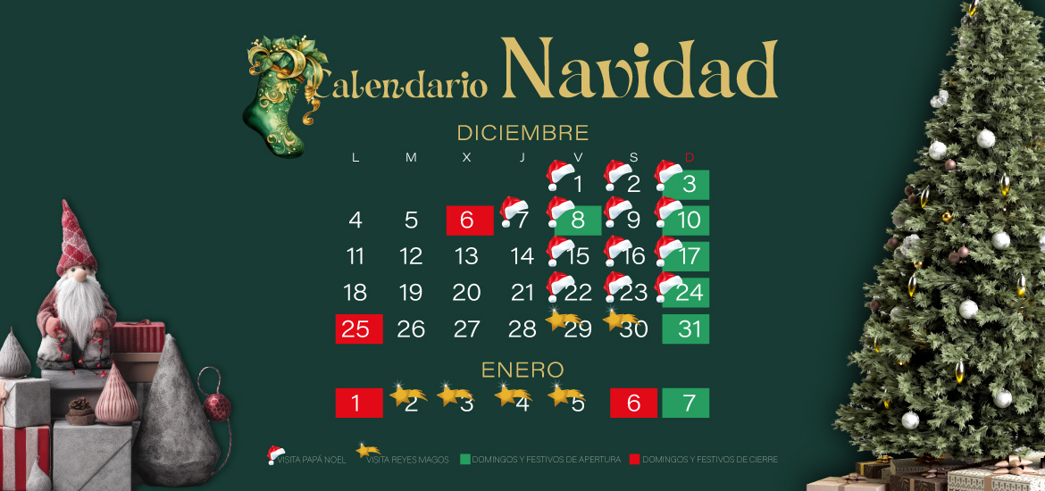Calendario de apertura de Navidad y visitas de Papá Noel y Reyes Magos